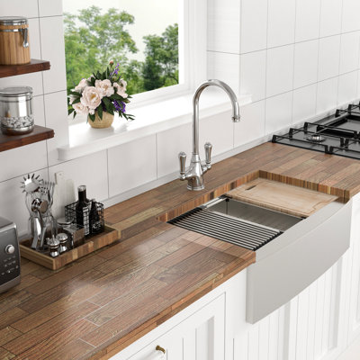 Évier avant à tablier en acier inoxydable 30 po x 21 po x 9 po - avec planche à découper et pinces d'installation Revêtement de condensation de cuisine à l'extérieur