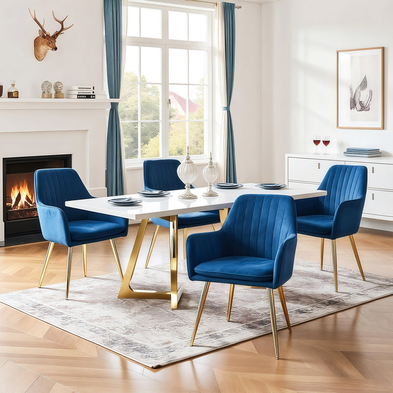 Jevita Velvet Arm Chair, Set Of 2, Blue