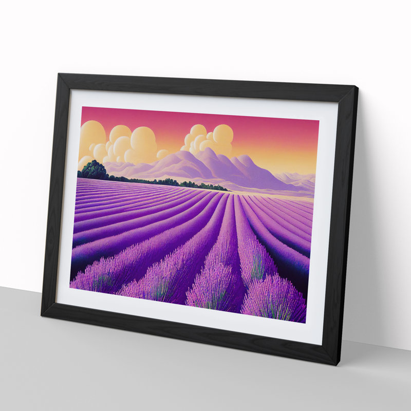 Epic Lavender Flower Field - Framed Print, Black, 46cm H x 64cm W x 2cm D