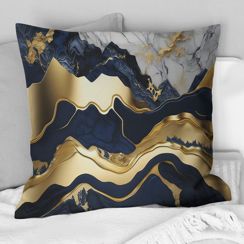 Coussin bleu et or captivant Abstraction I - Abstract, 16" x 16"