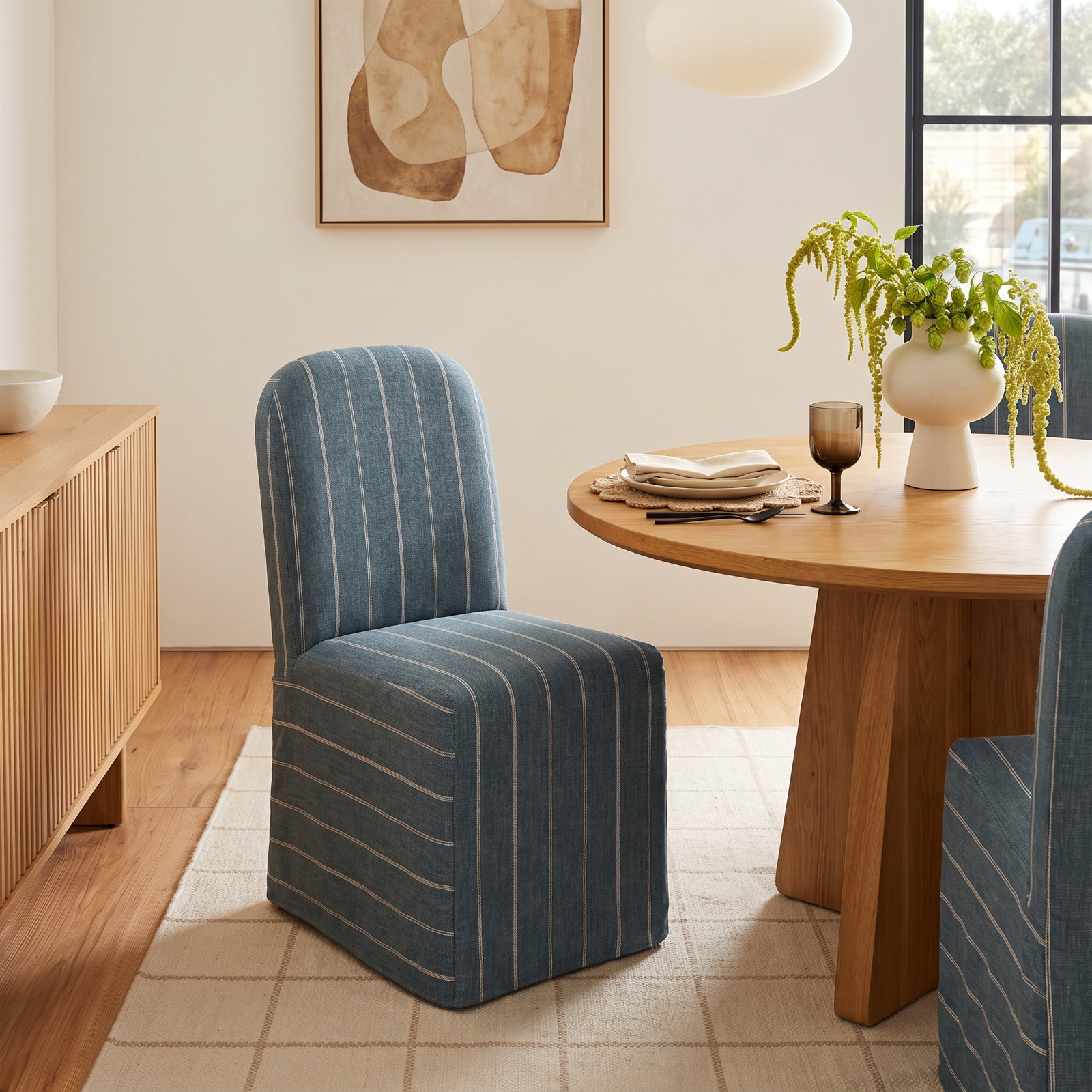 Velma Dining Chair, Fritz Indigo Stripe