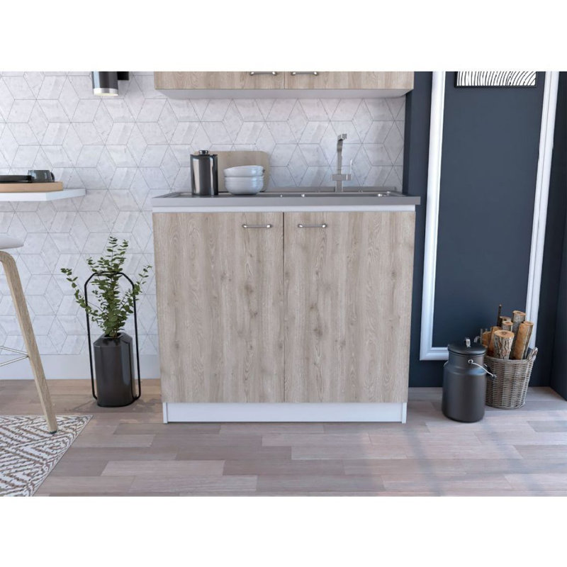 Rectangle 2-Door Utility Sink And Cabinet, White/White