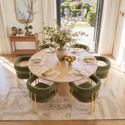 Ensemble de table de salle à manger pour 6 personnes avec table ronde unie et 6 fauteuils rembourrés en chenille