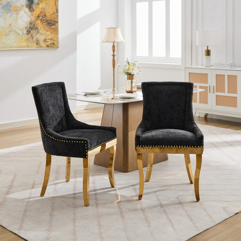 Chaises de salle à manger modernes en chenille, Noir