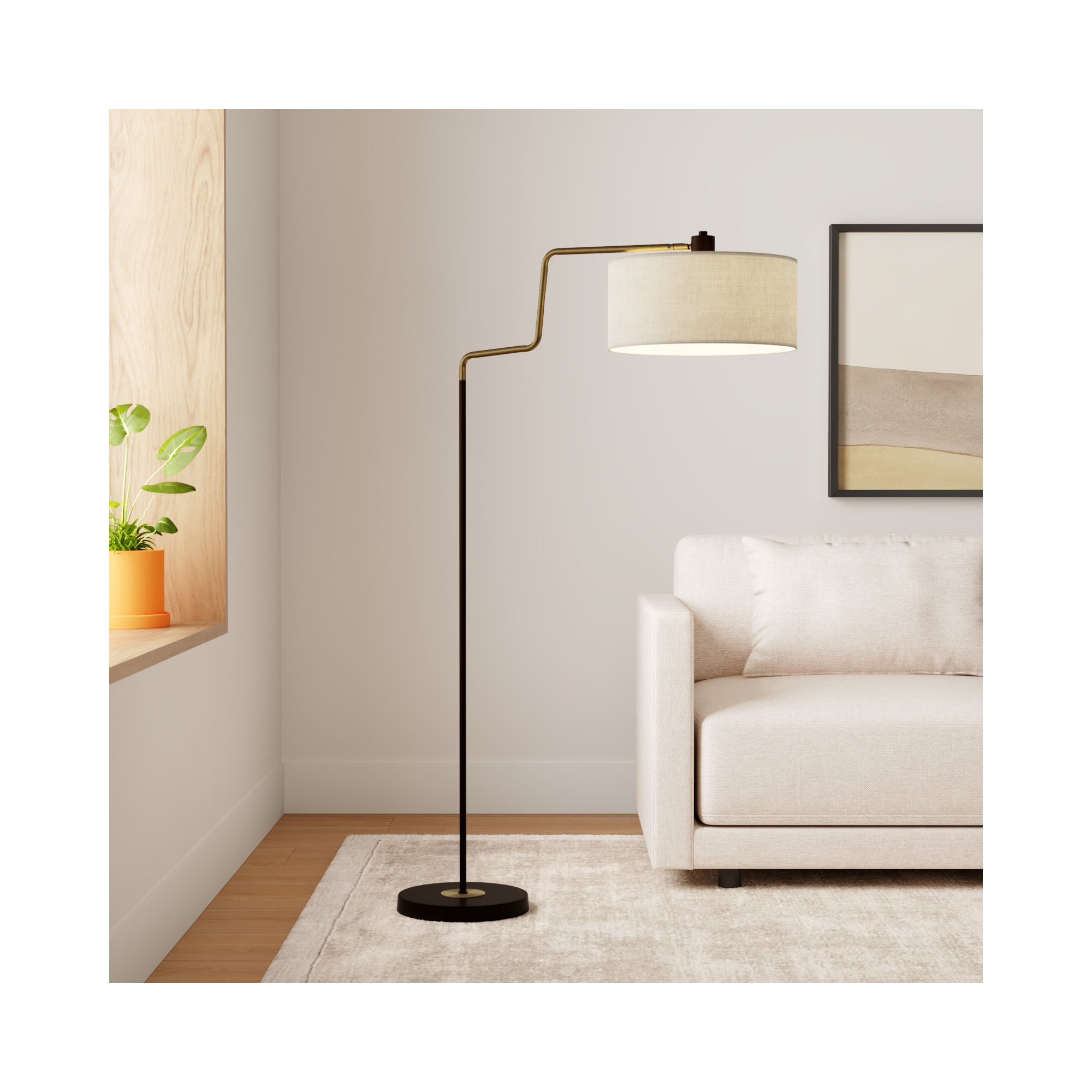 Wenham 57'' Swing Arm Floor Lamp, Black