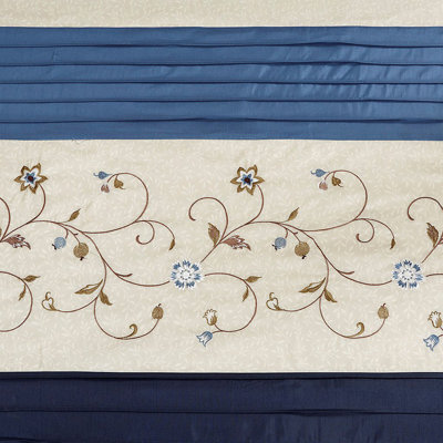 Faux Silk Embroidered Floral Shower Curtain