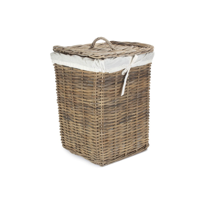 Square Rattan Laundry Bin, 62cm H x 42cm W x 42cm D
