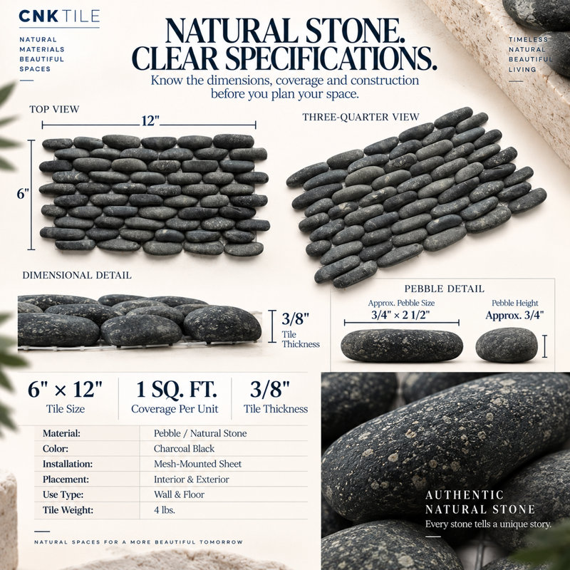 Carreaux de galets en pierre naturelle congelés à envers de charbon imperméable et d'intérieur Congo - 0,5 pi2