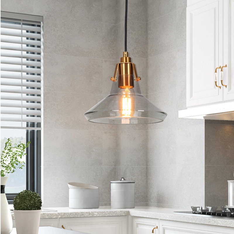 Suspension conique Hajrati Gold à une lumière avec verre peint gris pour intérieur sec, gris