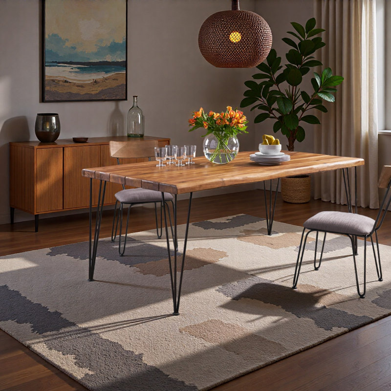 INDUSTRIAL WOOD AND METAL RECTANGULAR DINING TABLE