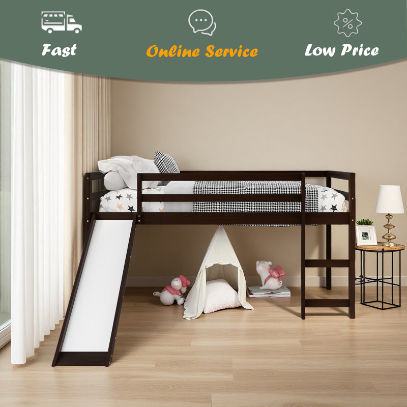 Loft Bed With Slide, Multifunctional Design, Twin, Espresso