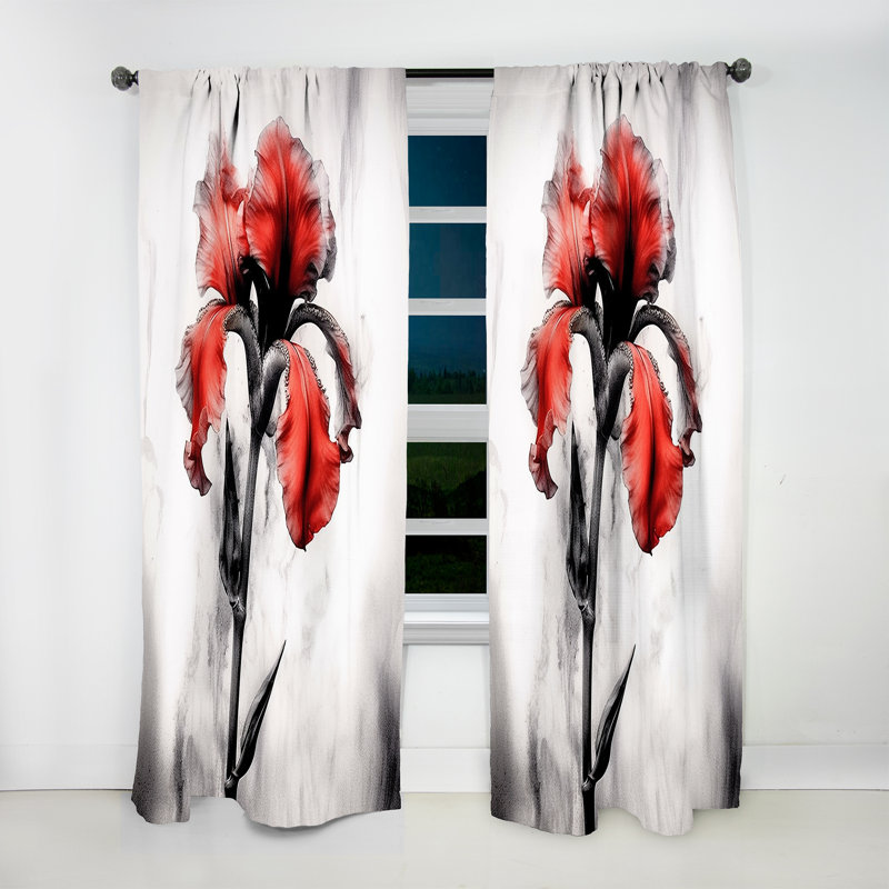 Acquah Red Black Iris Petal I - Floral Curtain - Velvet Room Darkening - 1 Panel, 52" W x 63" L