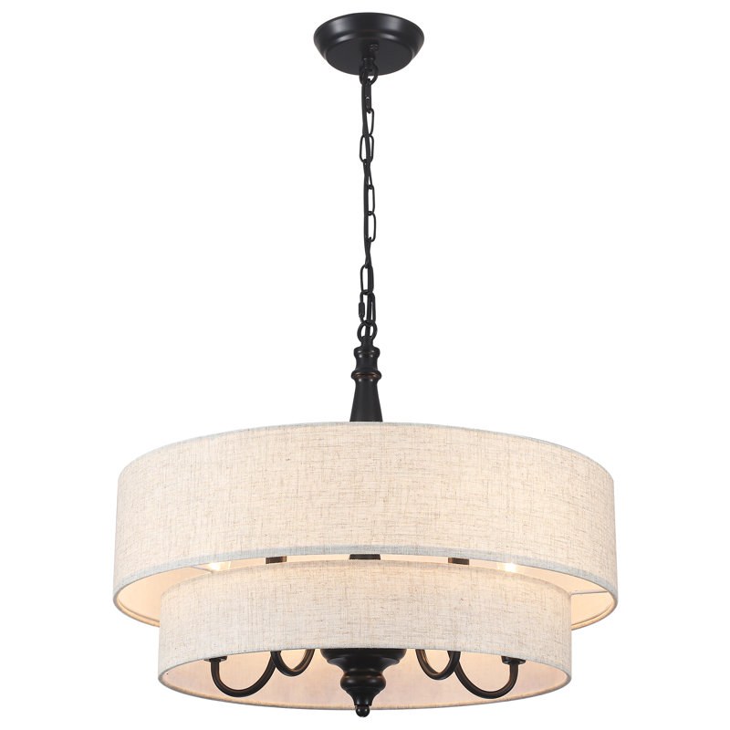 Lustre tambour 5 niveaux 21,26 "à deux niveaux avec abat-jour en tissu pour salle à manger, îlot de cuisine, couloir de salon