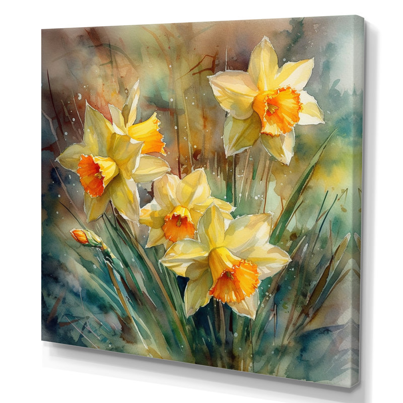 Ruban Daffodils Elegance I sur impression sur toile, H 16 po x l 16 po x P 1 po, Toile tendue