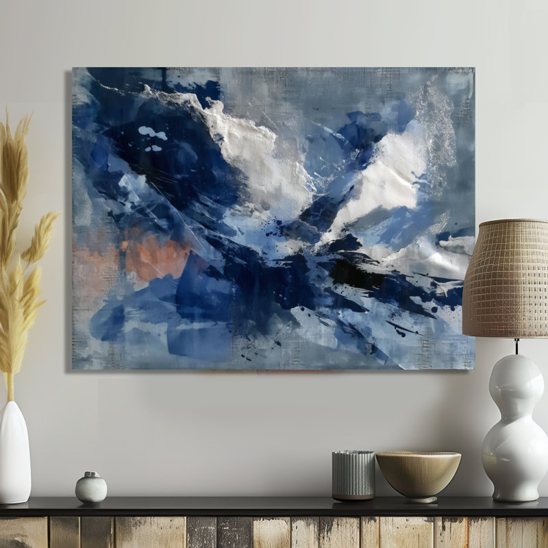 «Blue Sturdy Guardians Accents With White», peinture abstraite sur métal, reproduction d'art moderne, L 20 po x H 12 po