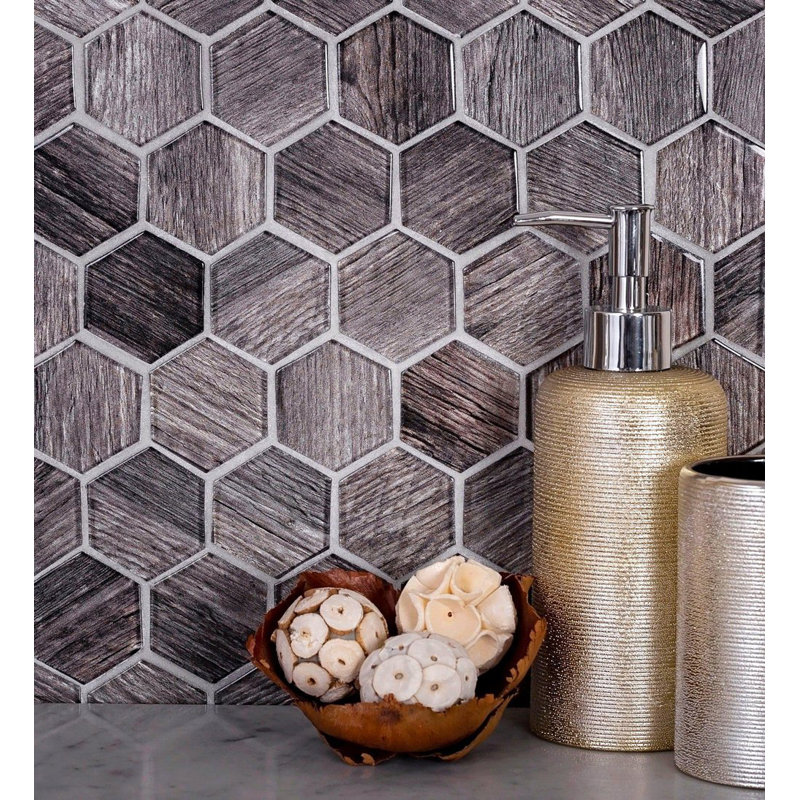 1.9" x 1.9" Glass Hexagon Mosaic Tile, Dark Brown