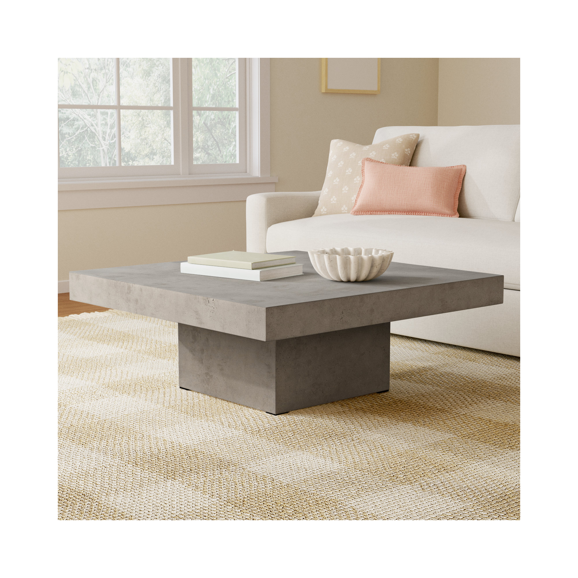 Kareen Concrete Pedestal Coffee Table, Dark Gray