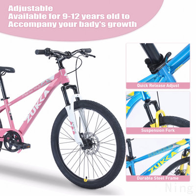 Vélo de montagne, VTT 24 pouces pour garçons et filles de 9 à 12 ans, plusieurs couleurs