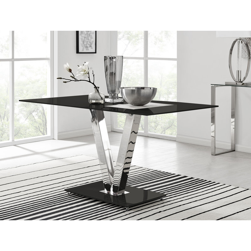 Chowchilla V Glass Dining Table, Black