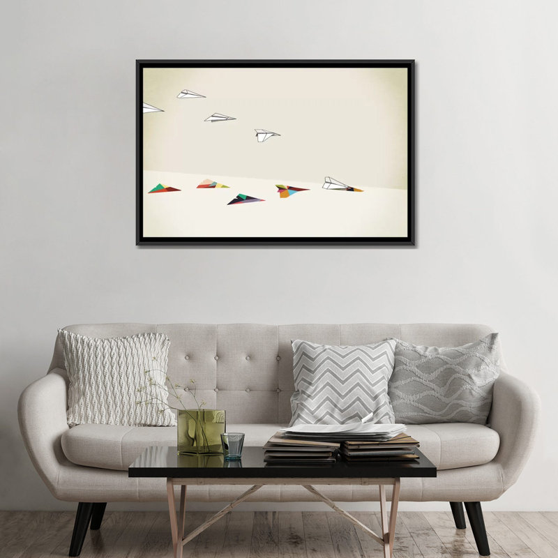 « walking shadows paper plans », impression sur toile, H 32 po x l 48 po x P 1,5 po, Toile avec cadre noir, Pas de tapis