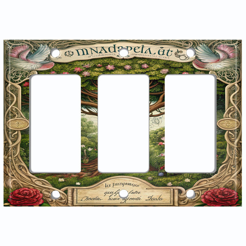 Couvercle de plaque d'interrupteur en métal; Bascule GFI 3 branches US standard - Arbre de conte de fées
