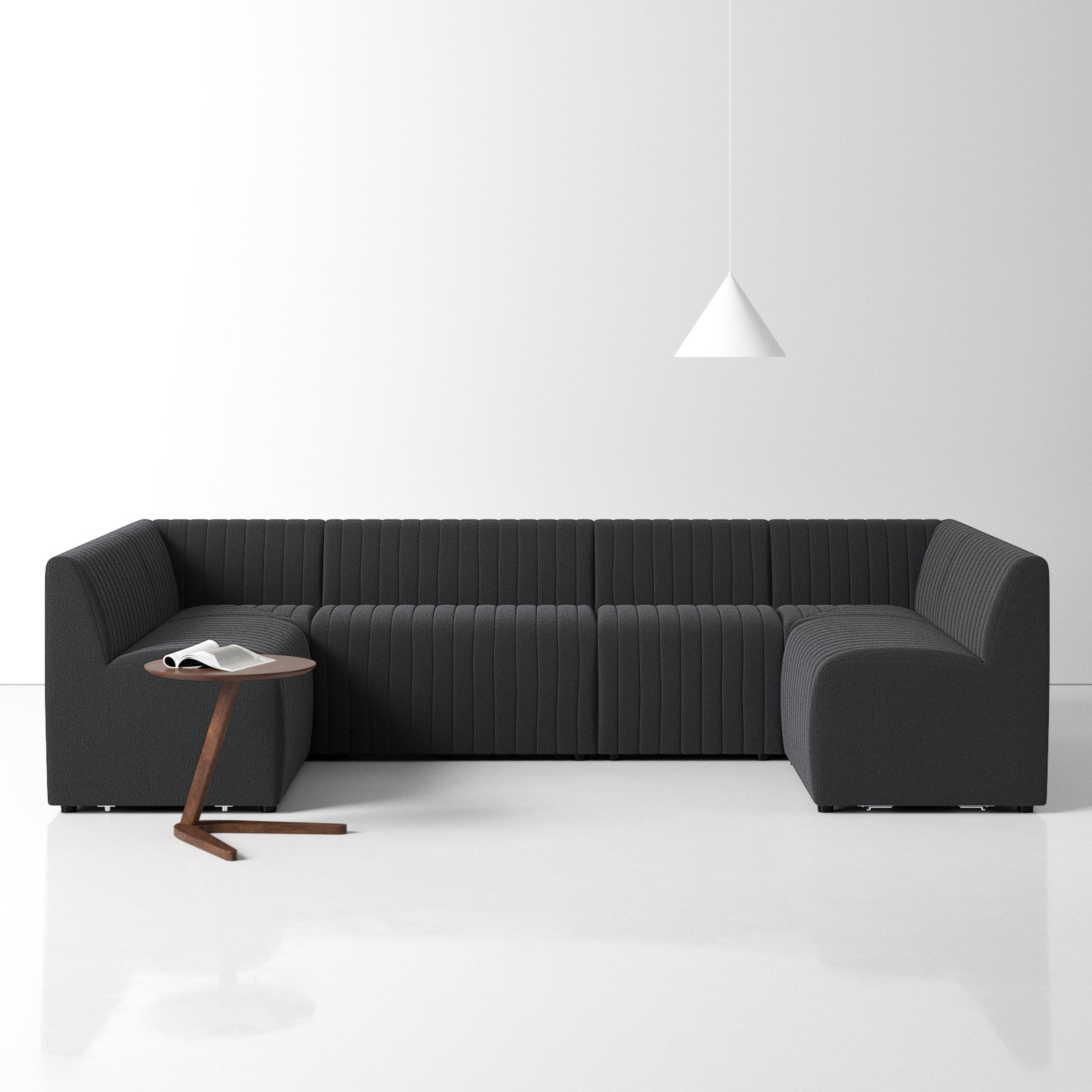 Brandt Modular Upholstered U-Sectional, 31.5" H X 119.5" W x 66.5" D, Charcoal Polyester