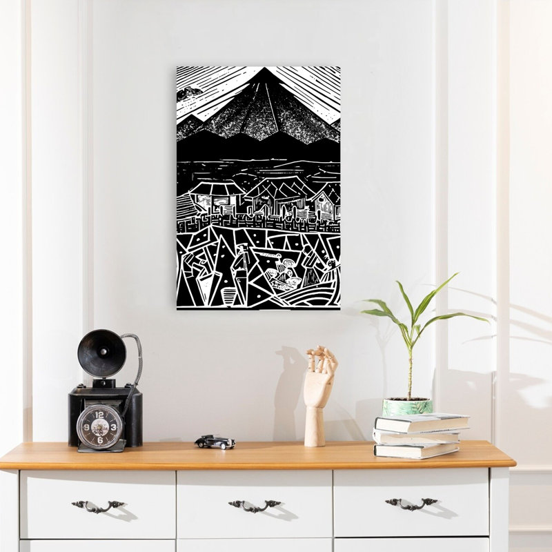 Village de montagne au clair de lune, paysage rustique et traditionnel spectaculaire, affiche murale de montagne