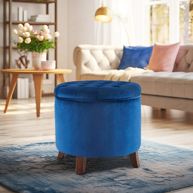 Kallenbach Upholstered Ottoman, Brown, Navy Blue