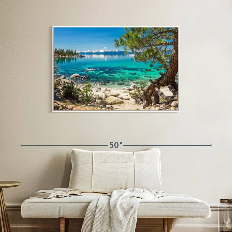 Turquoise, lac Tahoe, Cadre flottant blanc, 40 po x 27 po