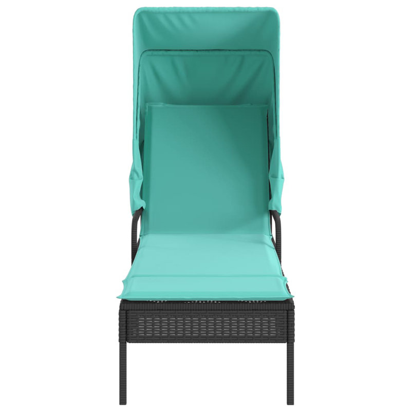 Latitude Run® Sun Lounger With Canopy Black Poly Rattan, Turquoise/Black