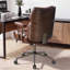 Chaise de bureau ergonomique pivotante en similicuir avec dossier en bois de noyer-499707215
