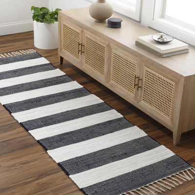 Tapis rayé en coton tissé à plat à la main Anayah