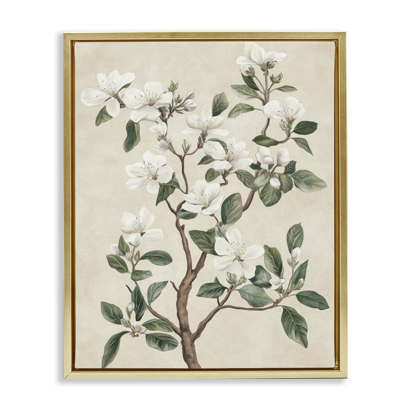 Cadre flottant blanc avec motif floral blanc, design Petal Prints Design, H 31 po x l 25 po, Cadre flottant métallique doré