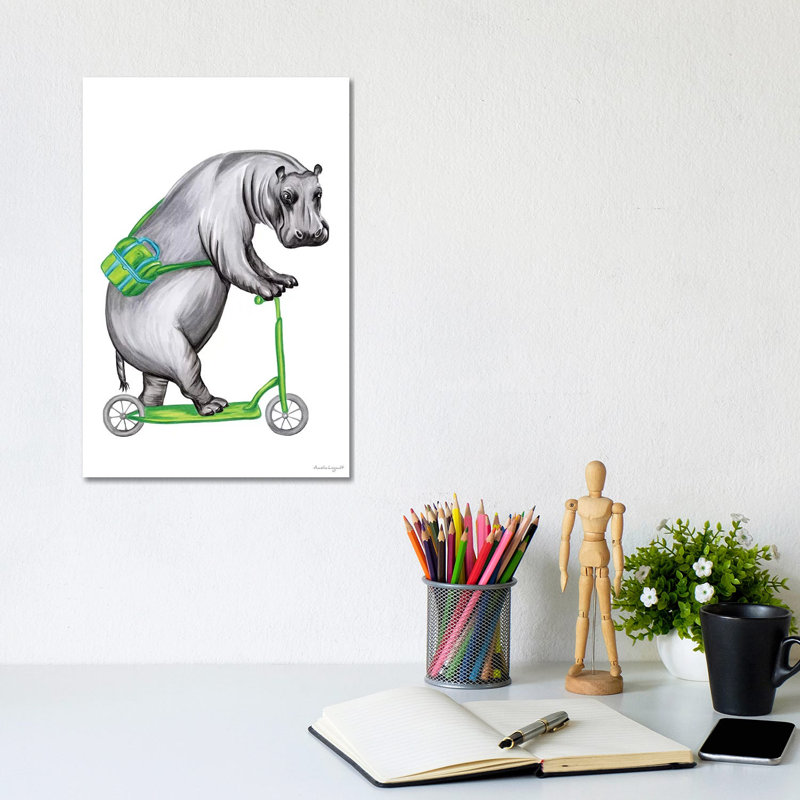 Hippo On Bike by Amélie Legault - Wrapped Canvas Gallery-Wrapped Canvas Giclée, 20.32 cm H x 30.48 cm W