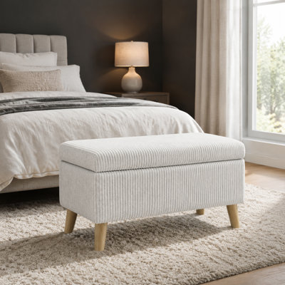 Large banc de repose-pieds avec rangement en velours côtelé avec compartiment rabattable, siège de lit rembourré doux, pieds en bois, repose-pieds et banc à chaussures pour la chambre à coucher, le salon, le vestibule, l'organisation de petits espaces et les sièges de tous les jours