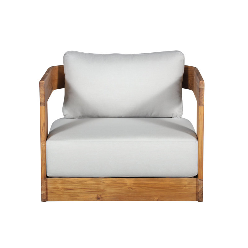 Paradiso Solid Teak Outdoor Swivel Chair with Light Gray Cushions