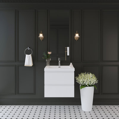 Meuble-lavabo mural 24 po avec lavabo, meuble-lavabo mural moderne avec lavabo à surface solide et tiroirs à fermeture en douceur, blanc brillant