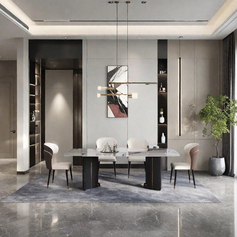 Charmante table de salle à manger en pierre frittée, H 29,53 po x L 55,12 po x l 31,5 po
