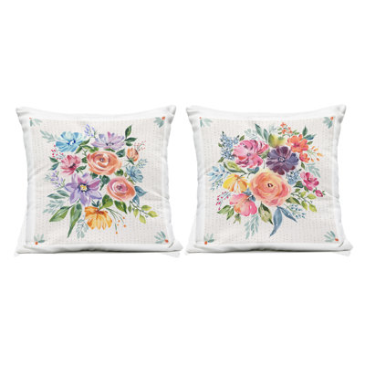 Vintage Floral Motif 2 Piece Outdoor Printed Pillow Set, design by Jenny Faw