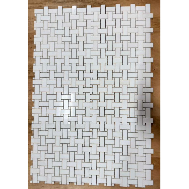 1x2 Thassos Basketweave with White Thassos Dot