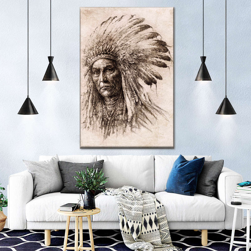 Native American Chief - Impression sur toile tendue, H 48 po x l 32 po x P 1,25 po