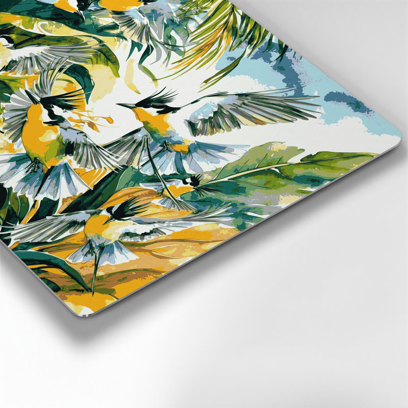 Art mural oiseaux en métal vert, H 144 po x l 216 po x P 0,05 po