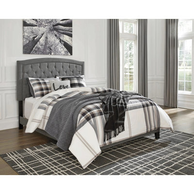 Structure de lit tapissier moderne en fibre de lin moderne avec tête de lit rembourrée, support de lattes en bois robuste, aucun sommier tapissier requis, fabrication robuste, style de chambre à coucher contemporain épuré