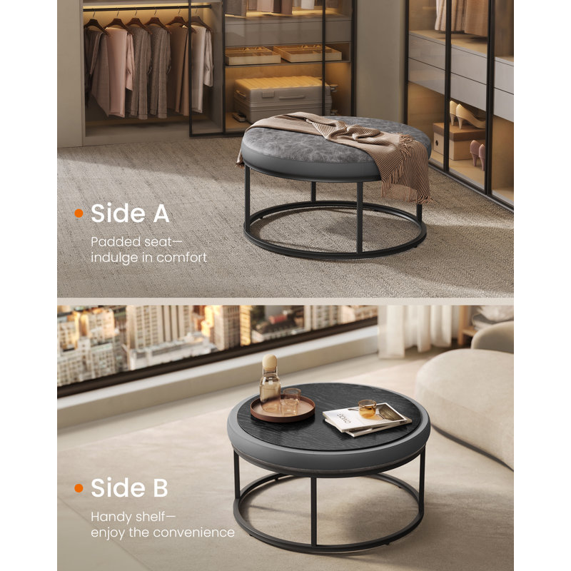 78cm Wide Faux Leather Round Footstool Ottoman, Grey