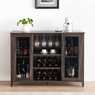 Armoire à vin avec éclairage à DEL, armoire à vin avec porte-bouteilles et porte-verres, buffet avec rangement, armoire à café avec tablettes réglables, 47,2 po