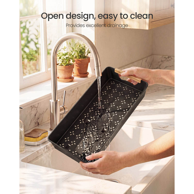 2-Tier Under Sink Organiser, Set of 2, L-Shaped Pull Out Storage with Adjustable Height, 40 x 29.5 x 41.5 cm, Ink Black
