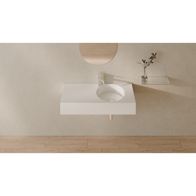 Lavabo de salle de bain mural rectangulaire en résine avec trop-plein 39,4 po x 17,7 po Badeloft WT-02-B-G, Glossy White