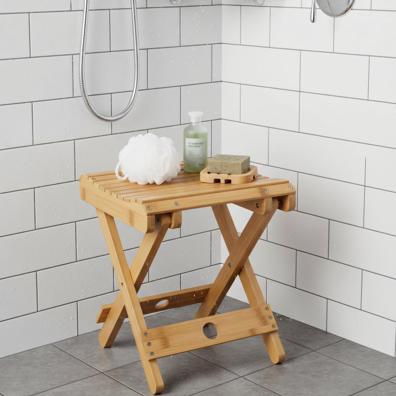 Repose-pieds de 12,3 po en bambou pliant, tabouret de douche multifonctionnel, siège de baignoire spa, compatible avec repose-pieds de racloir de douche.