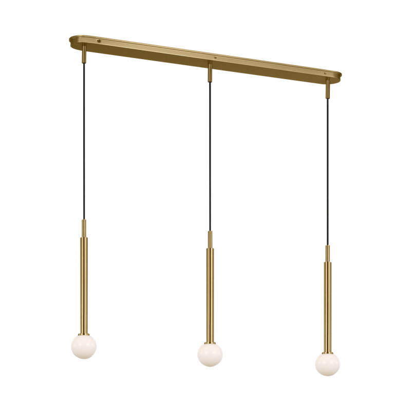 3 - Light Dimmable Linear Chandelier, Burnished Brass