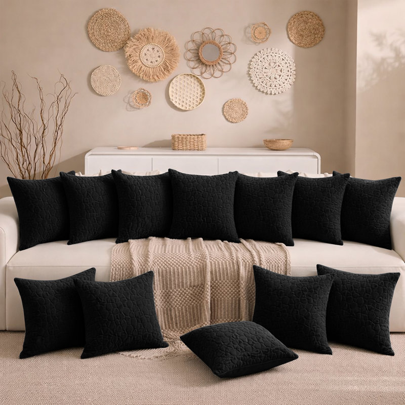 Aspire Homeware Geometric Square Velvet Cushion Covers, Pack of 12, Black